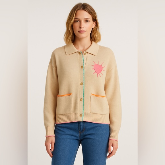 Kerri Rosenthal XOKR Collared Cardigan Sweater – “Drippy Heart”New Anthropologie
